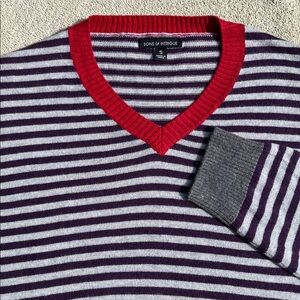 Sons of Intrigue Striped Cotton V-neck‎ Pullover Long Sleeve Sweater Men's S